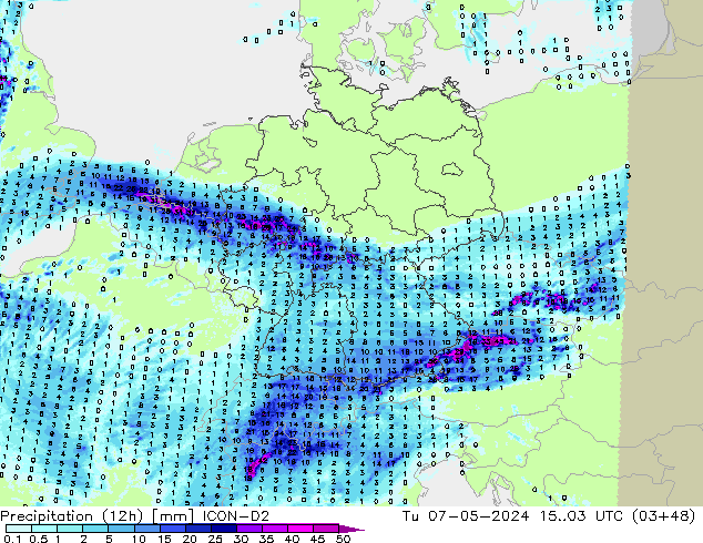 Precipitazione (12h) ICON-D2 mar 07.05.2024 03 UTC