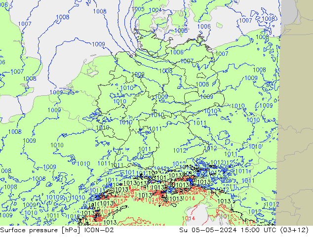 Atmosférický tlak ICON-D2 Ne 05.05.2024 15 UTC