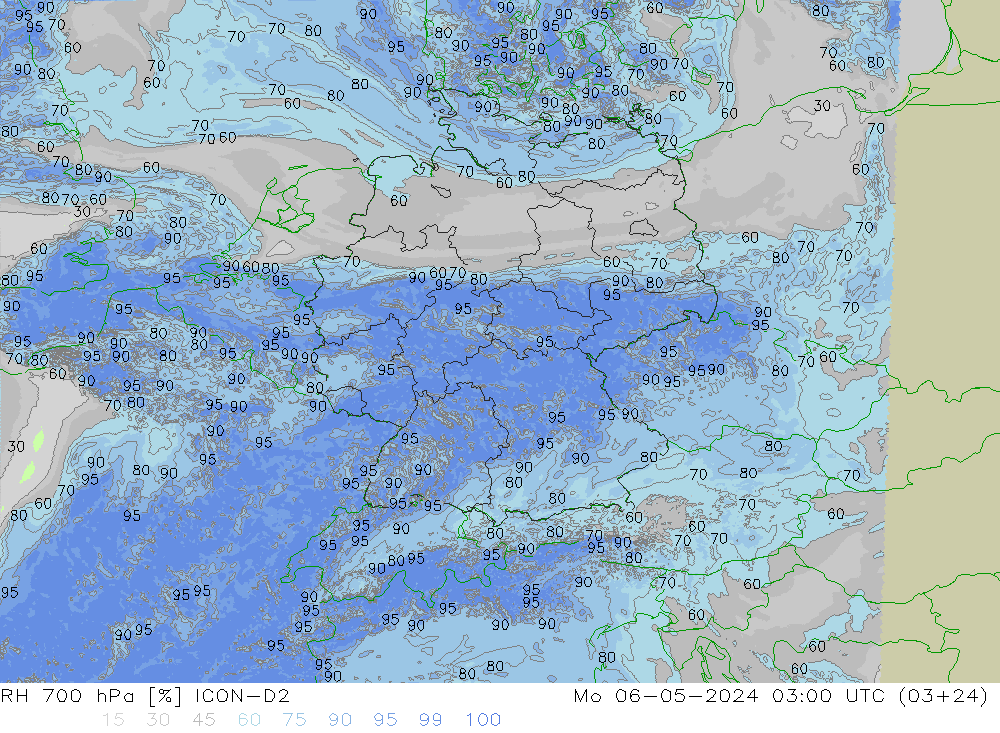 RH 700 hPa ICON-D2 Mo 06.05.2024 03 UTC