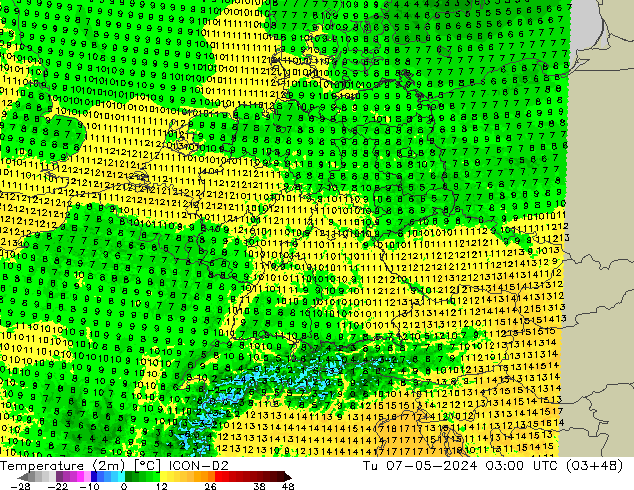 température (2m) ICON-D2 mar 07.05.2024 03 UTC