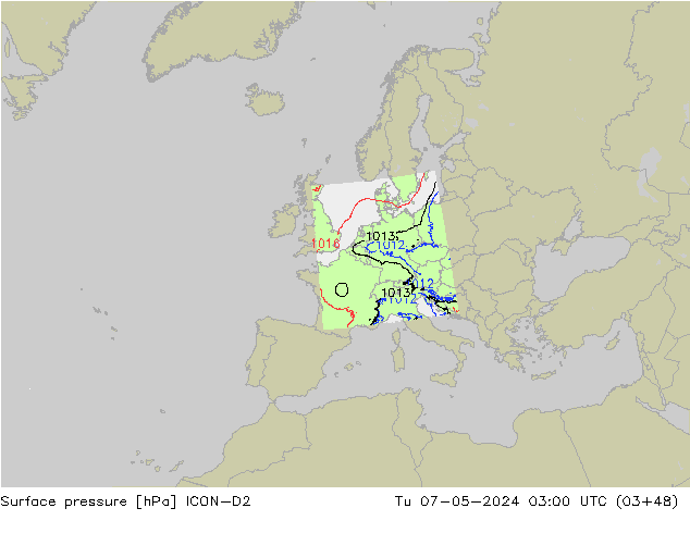 Bodendruck ICON-D2 Di 07.05.2024 03 UTC