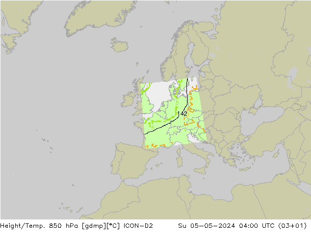 Height/Temp. 850 hPa ICON-D2 Su 05.05.2024 04 UTC
