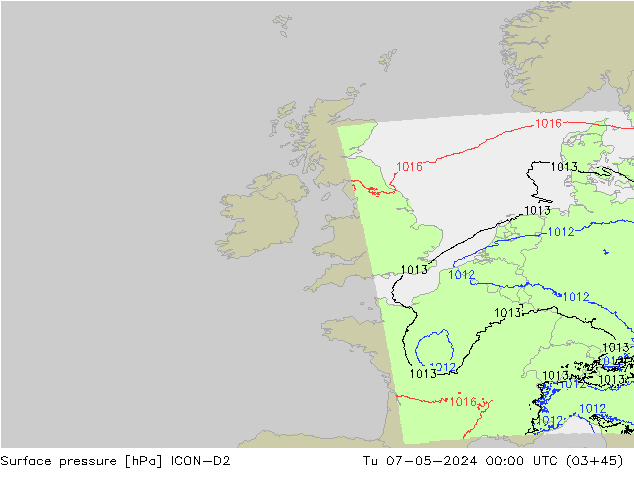 приземное давление ICON-D2 вт 07.05.2024 00 UTC