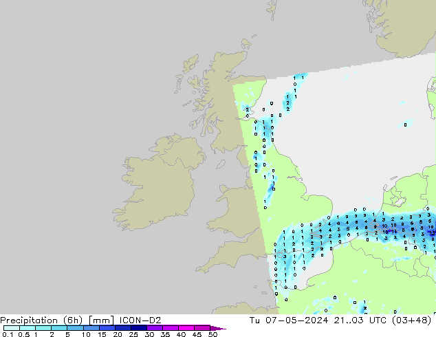 Precipitation (6h) ICON-D2 Tu 07.05.2024 03 UTC