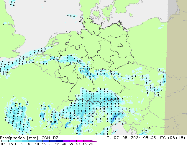 Precipitation ICON-D2 Tu 07.05.2024 06 UTC