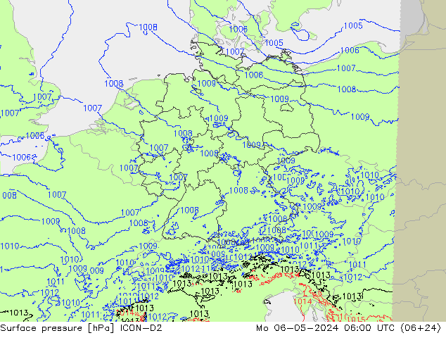 地面气压 ICON-D2 星期一 06.05.2024 06 UTC