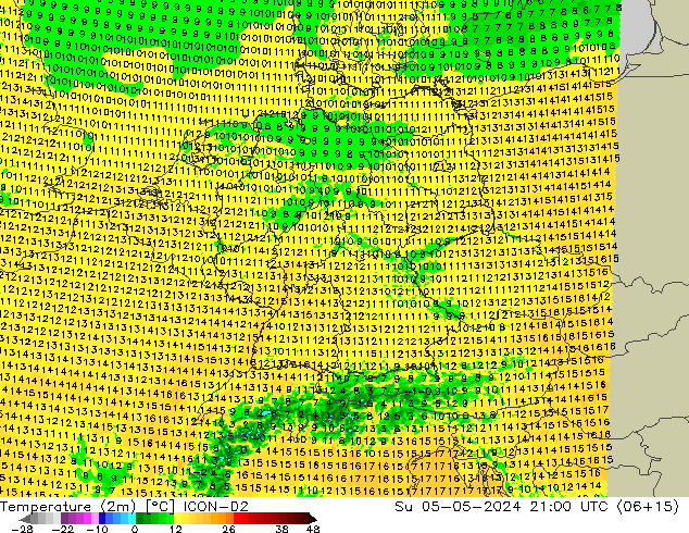 Temperature (2m) ICON-D2 Su 05.05.2024 21 UTC