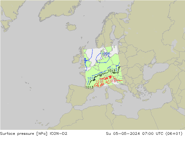 Bodendruck ICON-D2 So 05.05.2024 07 UTC
