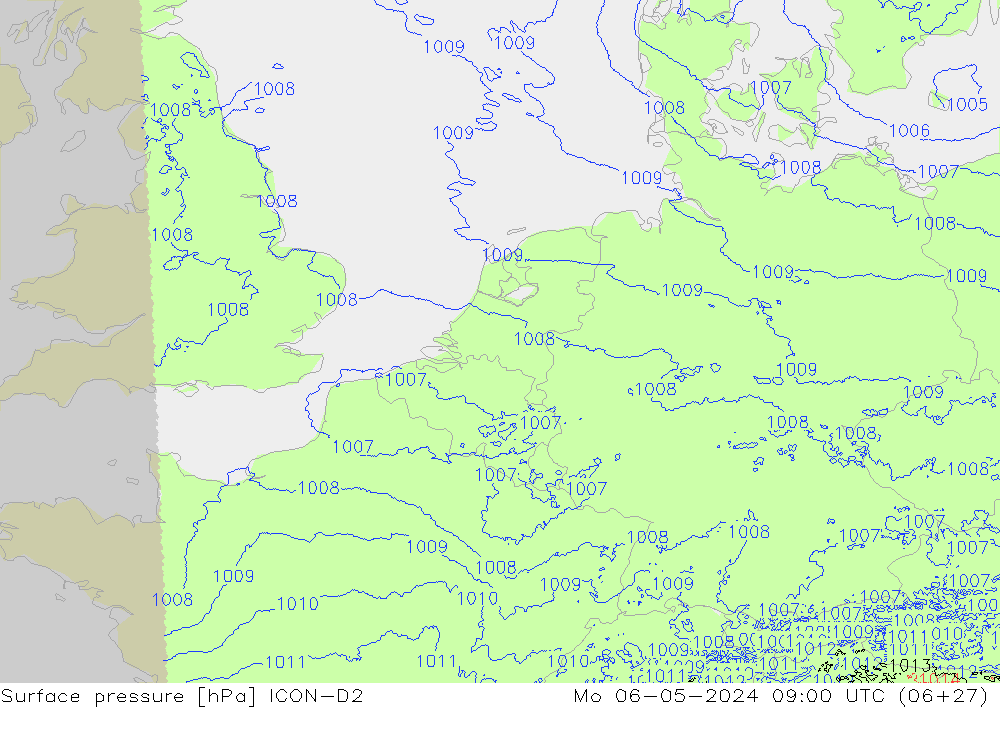 Surface pressure ICON-D2 Mo 06.05.2024 09 UTC