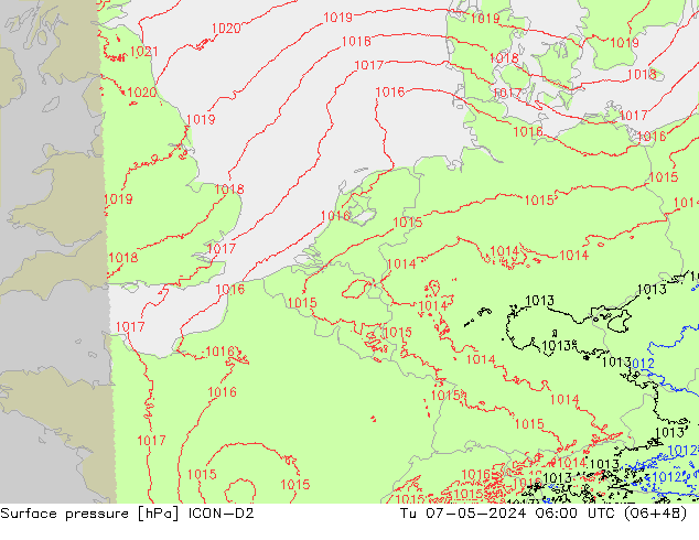 Presión superficial ICON-D2 mar 07.05.2024 06 UTC