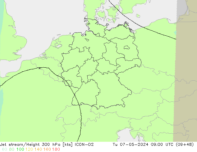 Straalstroom ICON-D2 di 07.05.2024 09 UTC