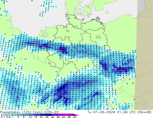 Precipitation (12h) ICON-D2 Tu 07.05.2024 09 UTC
