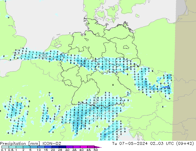 Precipitation ICON-D2 Tu 07.05.2024 03 UTC