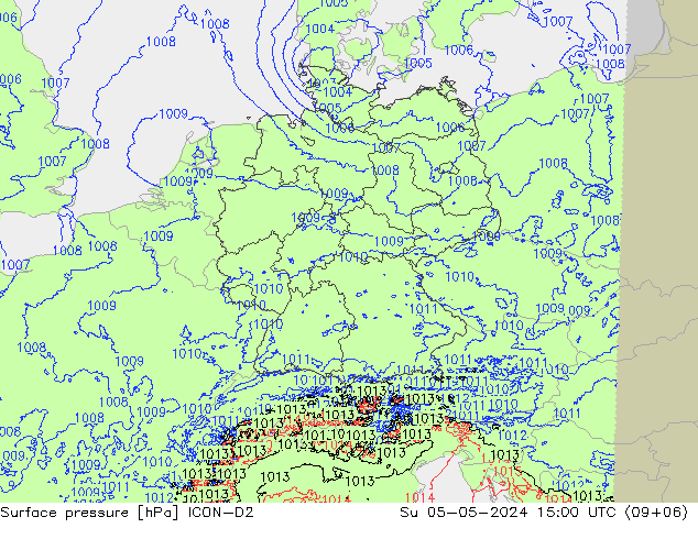 地面气压 ICON-D2 星期日 05.05.2024 15 UTC