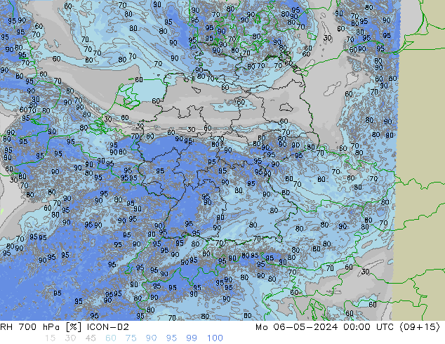 RH 700 hPa ICON-D2 Po 06.05.2024 00 UTC