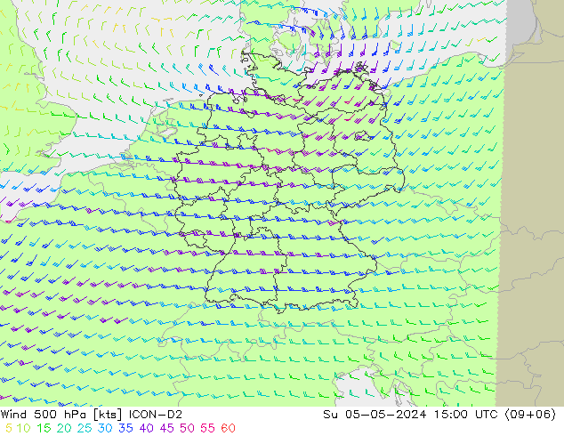 Wind 500 hPa ICON-D2 Su 05.05.2024 15 UTC