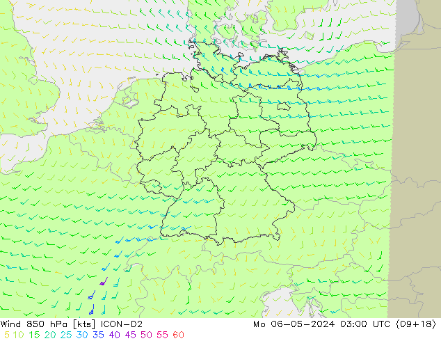 Wind 850 hPa ICON-D2 ma 06.05.2024 03 UTC