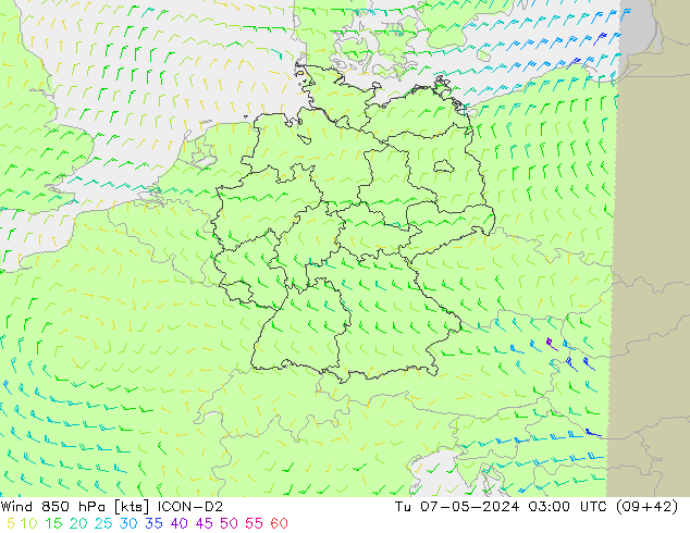 Wind 850 hPa ICON-D2 di 07.05.2024 03 UTC