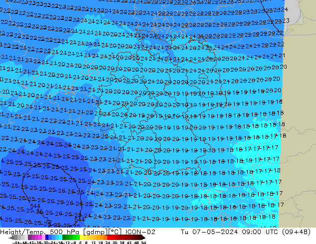 Géop./Temp. 500 hPa ICON-D2 mar 07.05.2024 09 UTC