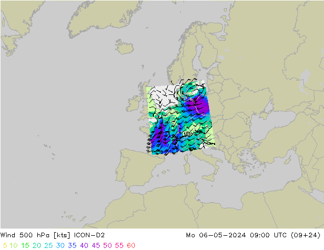 Wind 500 hPa ICON-D2 Mo 06.05.2024 09 UTC