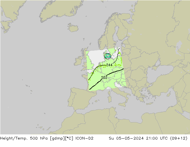 Height/Temp. 500 hPa ICON-D2 Su 05.05.2024 21 UTC