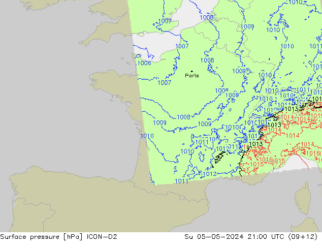 Surface pressure ICON-D2 Su 05.05.2024 21 UTC