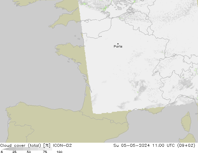 Wolken (gesamt) ICON-D2 So 05.05.2024 11 UTC