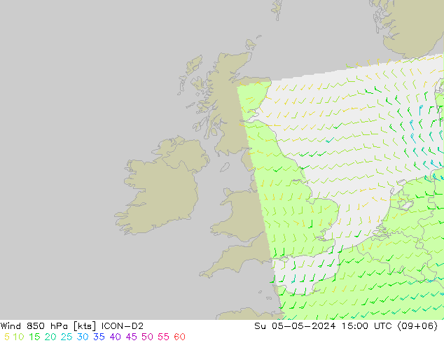 ветер 850 гПа ICON-D2 Вс 05.05.2024 15 UTC