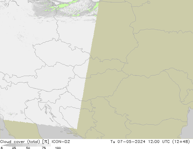 Bewolking (Totaal) ICON-D2 di 07.05.2024 12 UTC