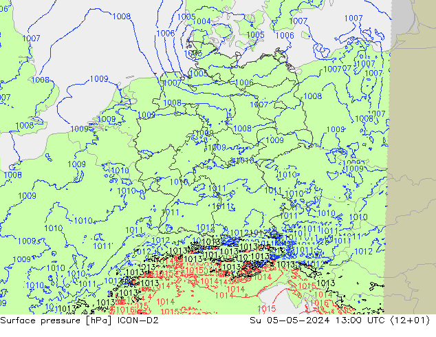 pressão do solo ICON-D2 Dom 05.05.2024 13 UTC