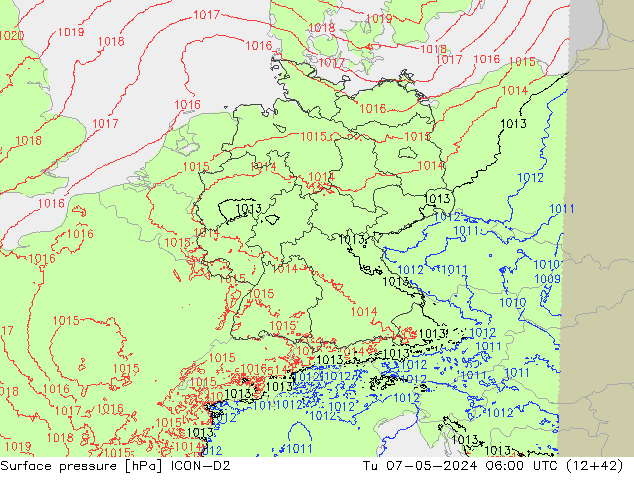 pression de l'air ICON-D2 mar 07.05.2024 06 UTC