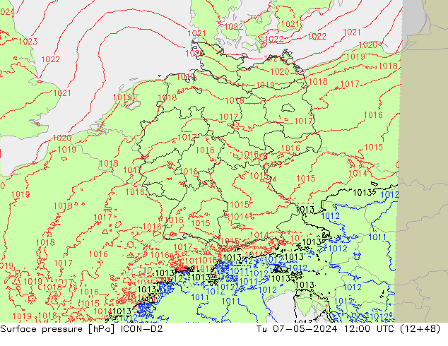 pression de l'air ICON-D2 mar 07.05.2024 12 UTC