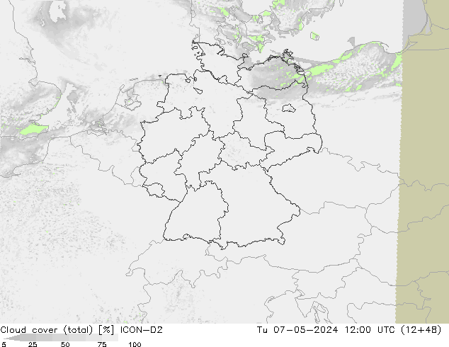 nuvens (total) ICON-D2 Ter 07.05.2024 12 UTC