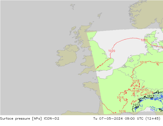 pression de l'air ICON-D2 mar 07.05.2024 09 UTC