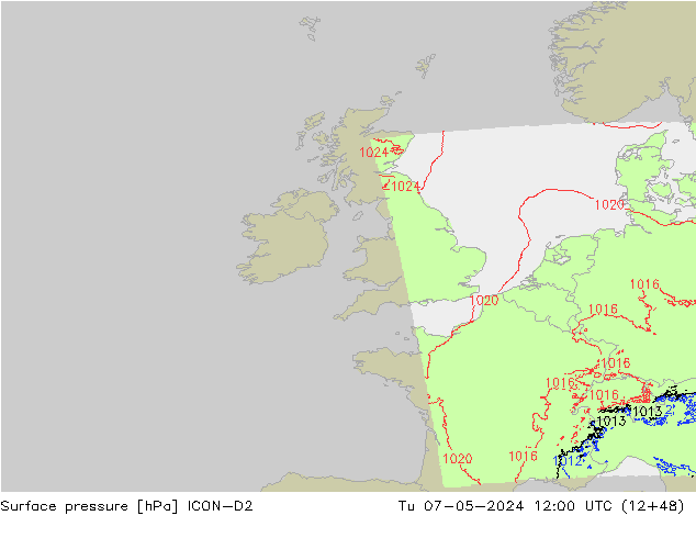 Atmosférický tlak ICON-D2 Út 07.05.2024 12 UTC