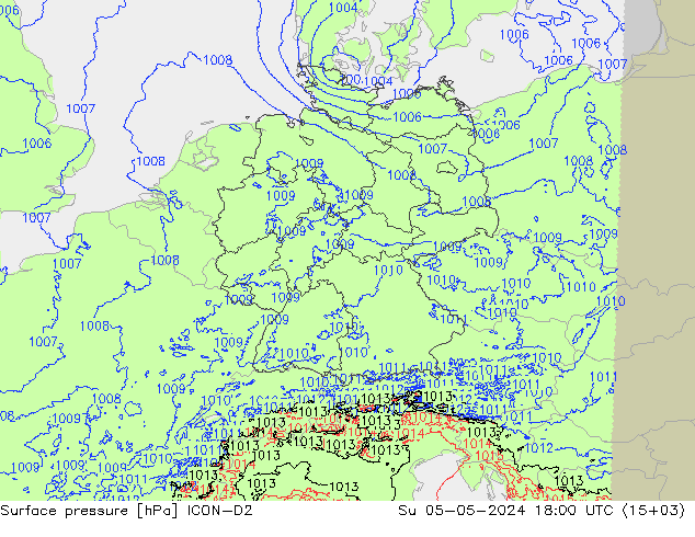Atmosférický tlak ICON-D2 Ne 05.05.2024 18 UTC
