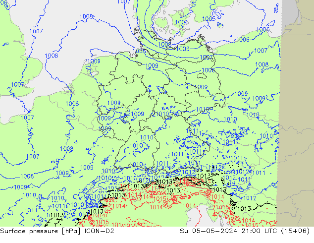 地面气压 ICON-D2 星期日 05.05.2024 21 UTC