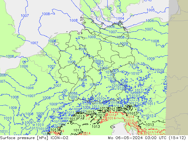 приземное давление ICON-D2 пн 06.05.2024 03 UTC