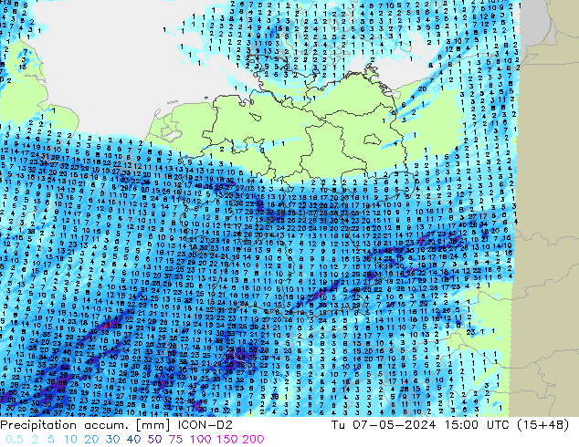 Precipitation accum. ICON-D2 Ter 07.05.2024 15 UTC