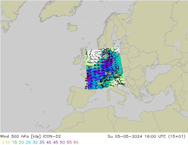 Wind 500 hPa ICON-D2 Su 05.05.2024 16 UTC