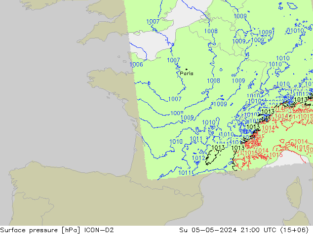 pression de l'air ICON-D2 dim 05.05.2024 21 UTC