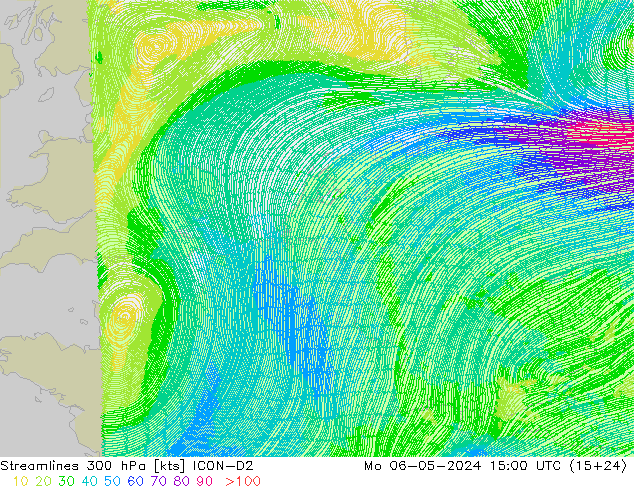 ветер 300 гПа ICON-D2 пн 06.05.2024 15 UTC