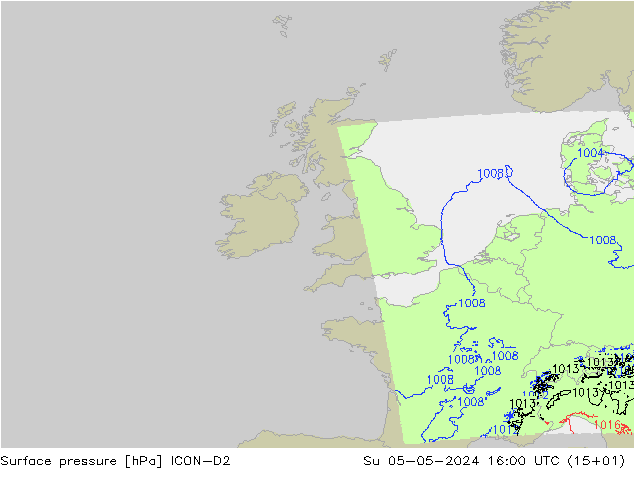 Luchtdruk (Grond) ICON-D2 zo 05.05.2024 16 UTC