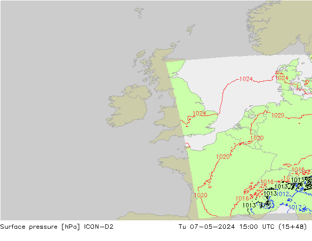 pressão do solo ICON-D2 Ter 07.05.2024 15 UTC