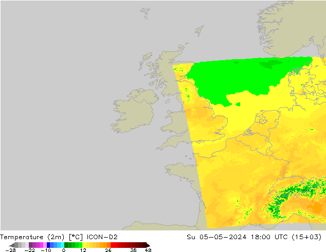 Sıcaklık Haritası (2m) ICON-D2 Paz 05.05.2024 18 UTC