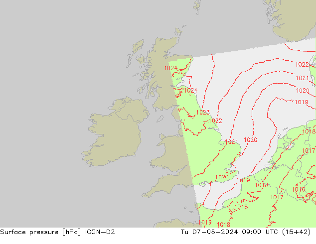 Atmosférický tlak ICON-D2 Út 07.05.2024 09 UTC