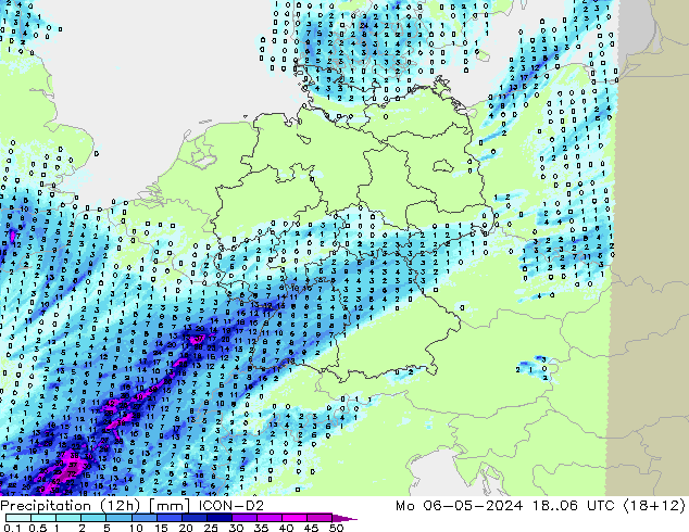 Precipitación (12h) ICON-D2 lun 06.05.2024 06 UTC