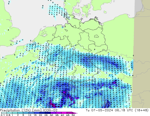 Precipitación (12h) ICON-D2 mar 07.05.2024 18 UTC