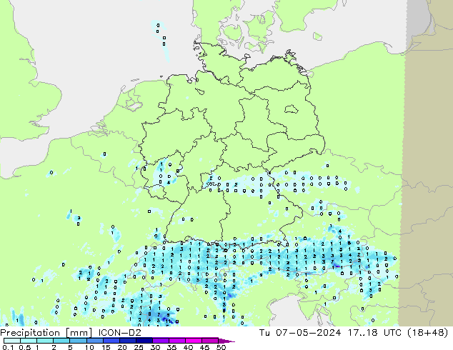 Precipitation ICON-D2 Tu 07.05.2024 18 UTC