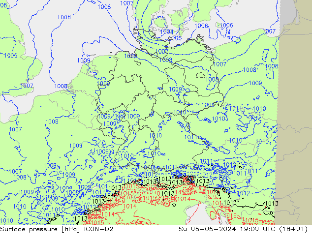 地面气压 ICON-D2 星期日 05.05.2024 19 UTC